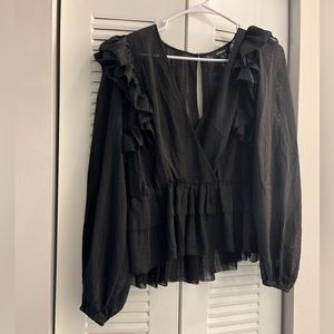 Express Sheer Black Ruffle Long Sleeve